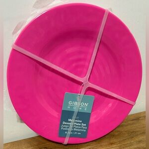 Gibson Home Set of 4 Pink Melamine Dessert Plates 8.25” NEW